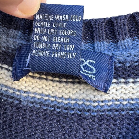 Honors Vintage Mens Striped V-Neck Blue Mens Long Sleeve Knit Grandpa Sweater L - Picture 6 of 9